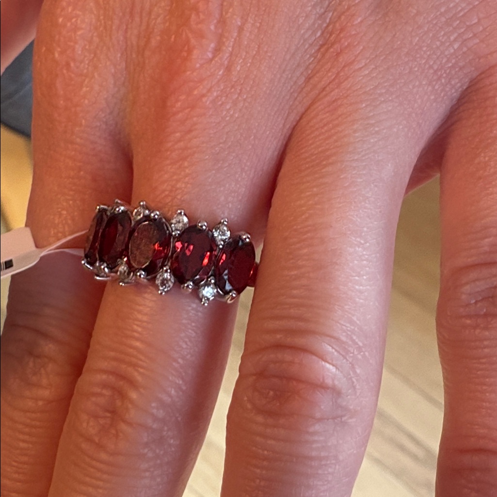 Jtv Red Garnet Rhodium Over Sterling Silver Ring Size 6 40$